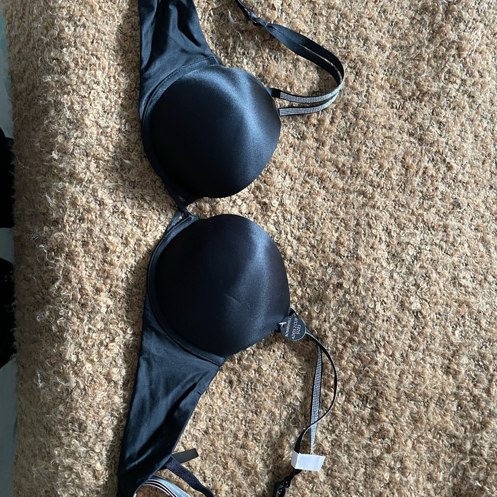 Black Bombshell Push-up Bra with Rhinestone Straps